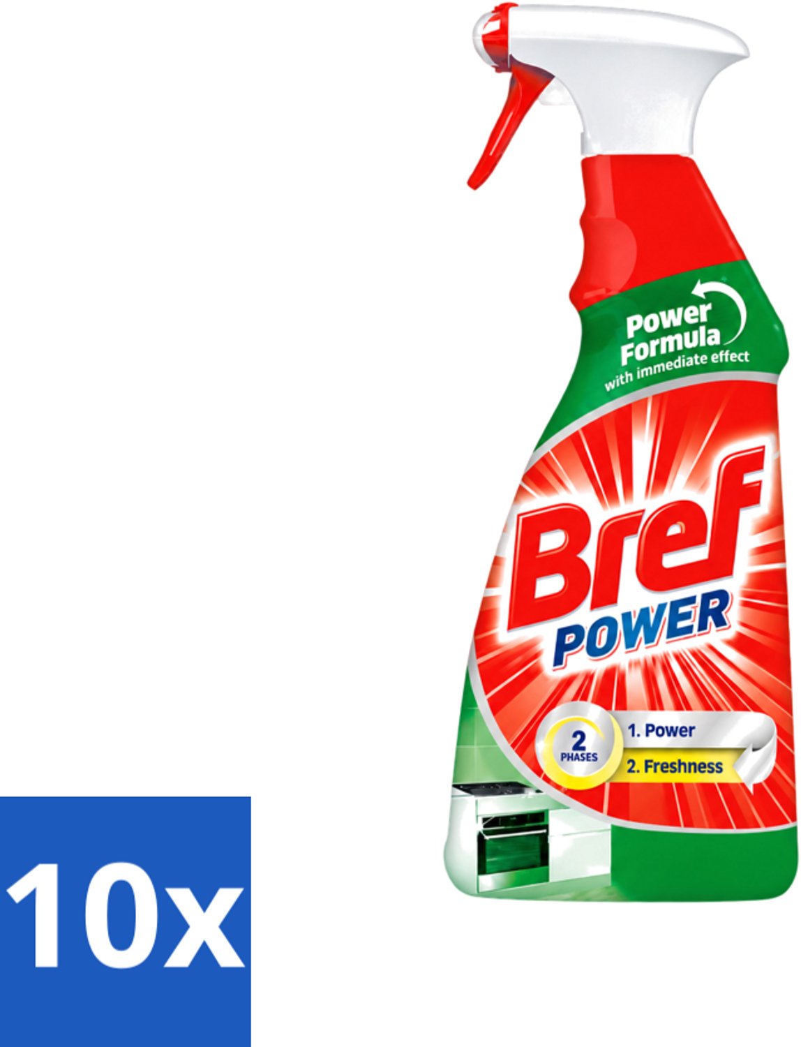 10 x Bref Power - Keukenreiniger - Spray - Ontvetter - 750 ml - Voordeelverpakking - 10 stuks