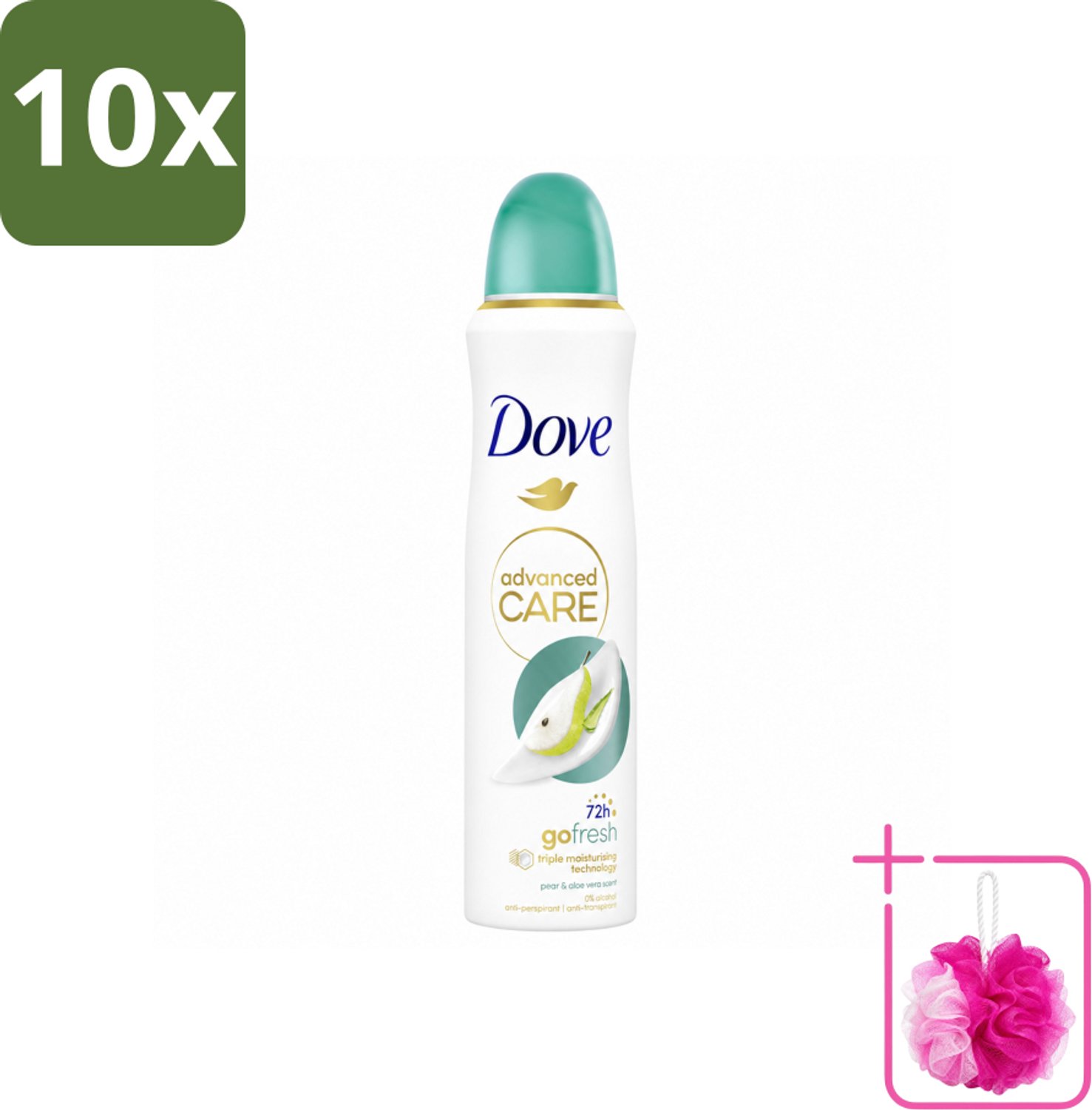 10 x Dove – Deodorant Spray – Peer & Aloe Vera – 150 ml - Bulkverpakking - Anti-transpirant - Douchemop - Deodorant spray