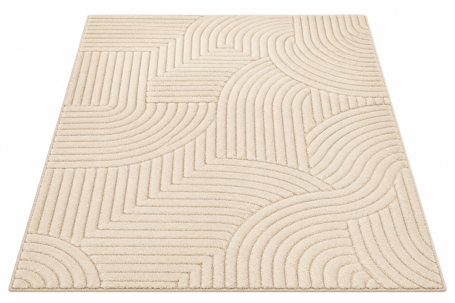 Tremeo Vloerkleed Crème - Zacht Hoogpolig Tapijt - Antislip - 160x120 cm - Modern geometrisch reliëf - Onderhoudsvriendelijk