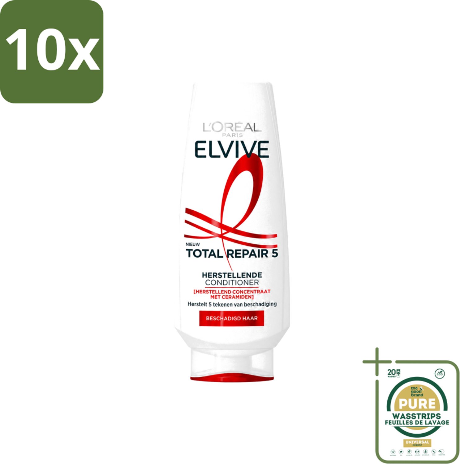 10 x L’Oréal Paris Elvive – Conditioner – Total Repair 5 – 200 ml - Wasstrips - Herstel Haar - Beschadigd Haar - Ceramiden - Haar Herstel - Haar Verzorging