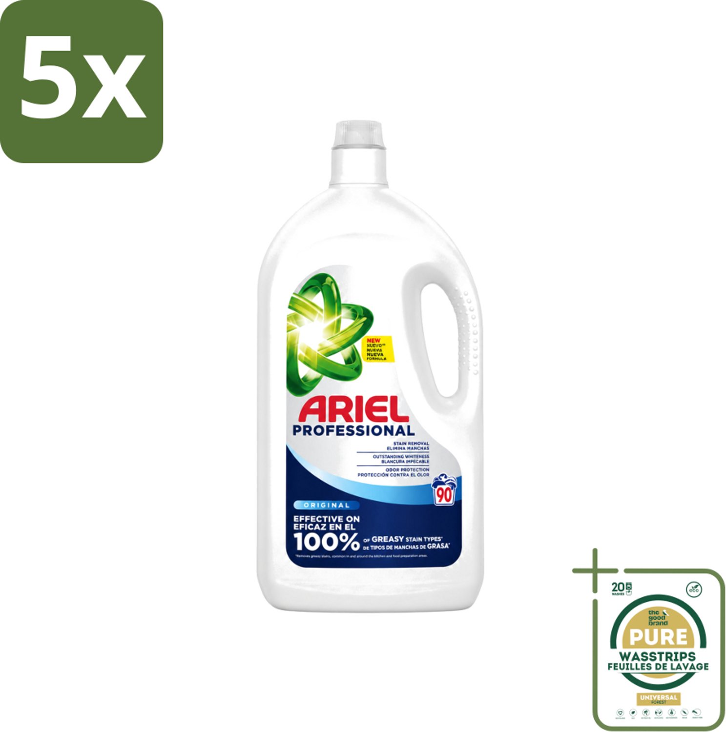 5 x Ariel – Vloeibaar Wasmiddel – Professional Regular - 90 wasbeurten - 4,05 L - Wasstrips - Vloeibaar Wasmiddel - Witte Was - Stralend Wit - Vlekken Verwijderen - Frisse Geur