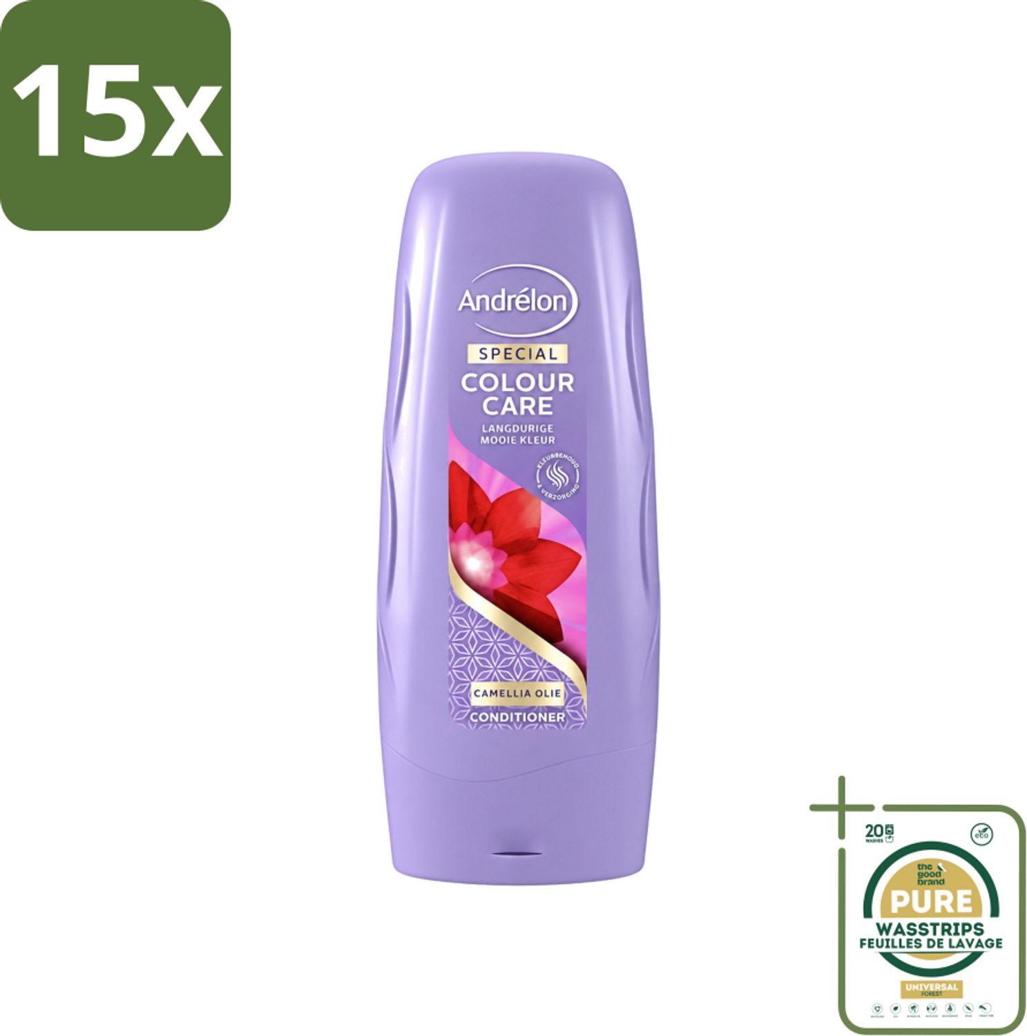 15 x Andrélon - Colour Care - Camellia Olie - Conditioner - Kleurbehoud - 300 ml - Wasstrips - Kleurbehoud - Gekleurd Haar - Camellia-olie - Sulfaatvrije Conditioner - Haar Verzorging