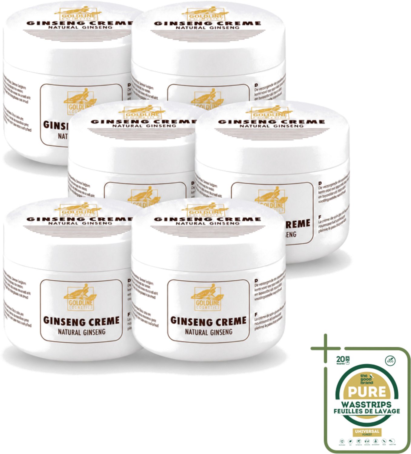 6 x Goldline - Bodycrème - Natural Ginseng - Verzorgend & Versterkend - 250 ml - Wasstrips - Ginseng Bodycrème - Huidverzorging - Natuurlijke Huidcrème - Huidversterking - Hydratatie