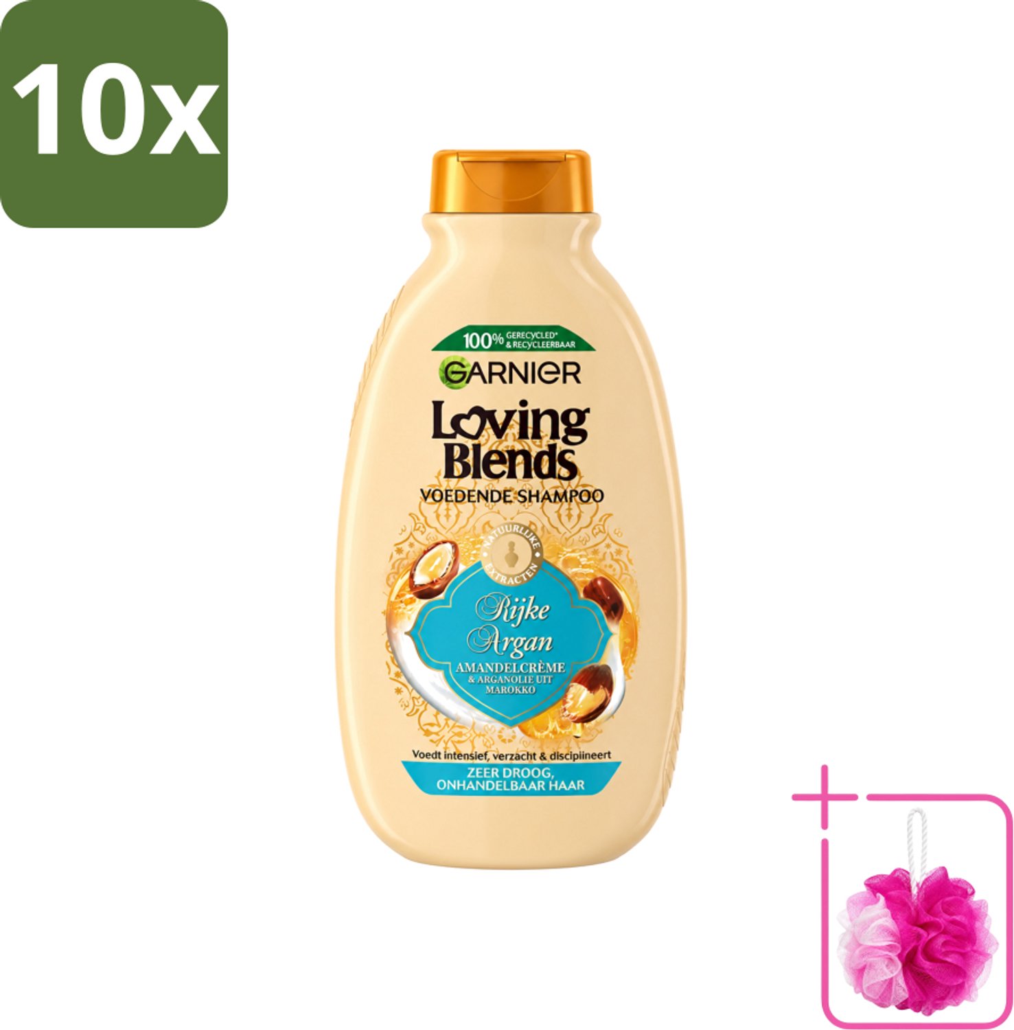 10 x Garnier - Loving Blends - Shampoo - Rijke Argan - Zeer Droog Onhandelbaar Haar - 300 ml - Bulkverpakking - Argan Shampoo - Douchemop - Voedend haar