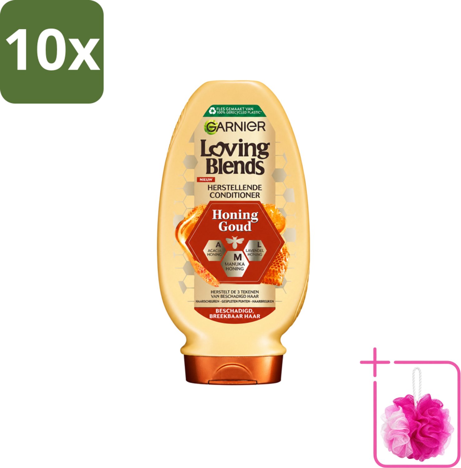 10 x Garnier - Loving Blends - Conditioner - Honing Goud - Beschadigd & Breekbaar Haar - 250 ml - Bulkverpakking - Conditioner voor beschadigd haar - Douchemop - Herstel haar