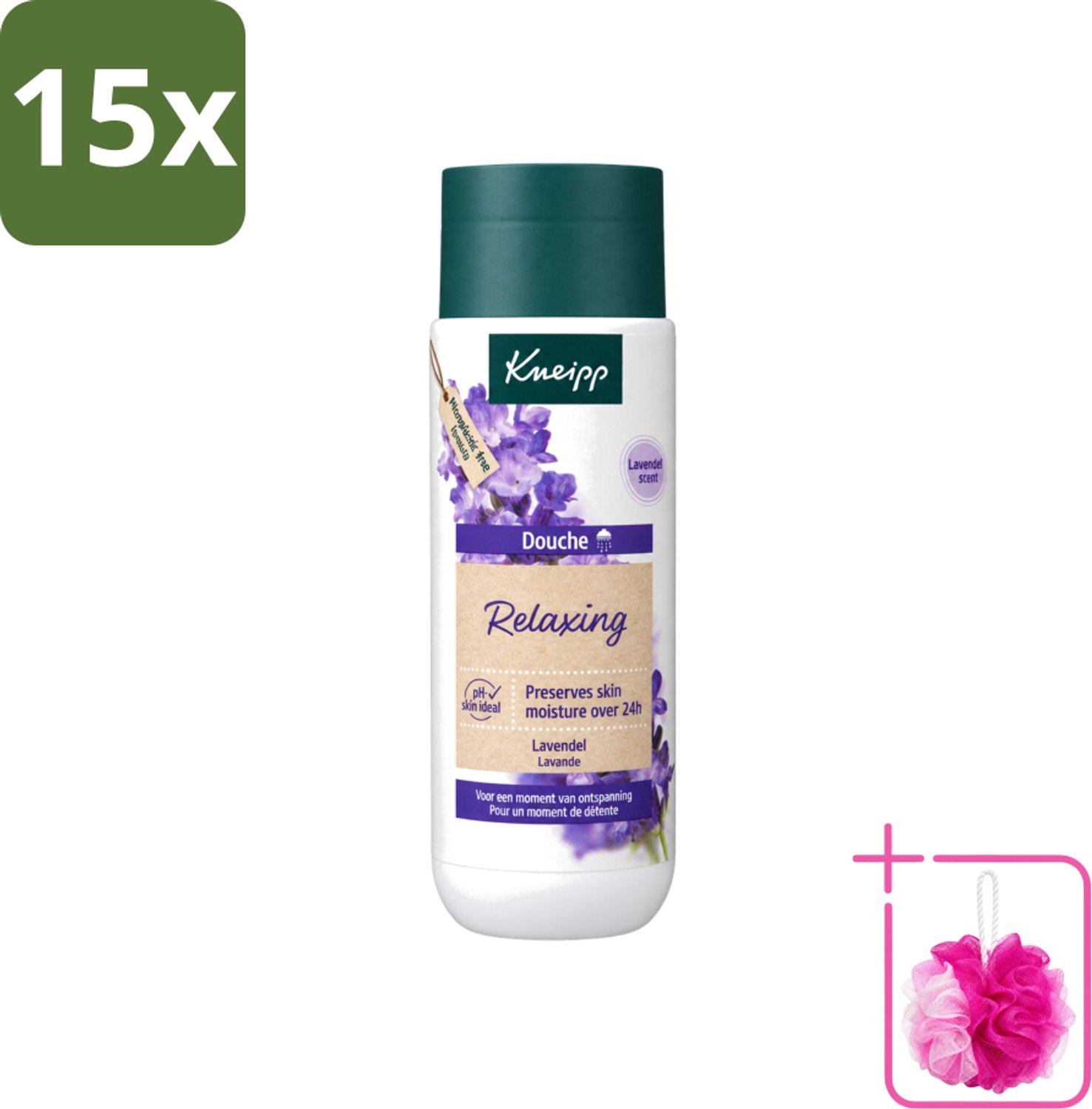 15 x Kneipp - Douchegel - Relaxing - Ontspannende Geur - 200 ml - Bulkverpakking - Douchegel ontspanning - Douchemop - Ontspannende geur