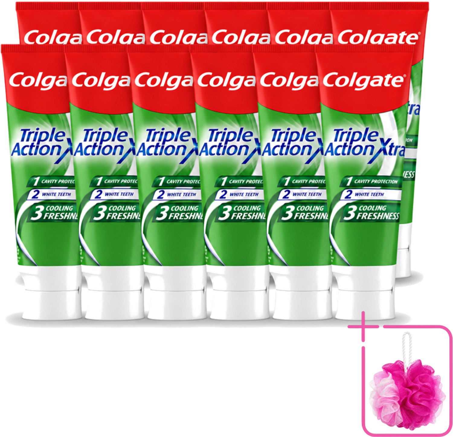 12 x Colgate - Triple Action - Xtra Fresh - Tandpasta - 75ml - Bulkverpakking - Tandpasta - Douchemop - Gaatjes