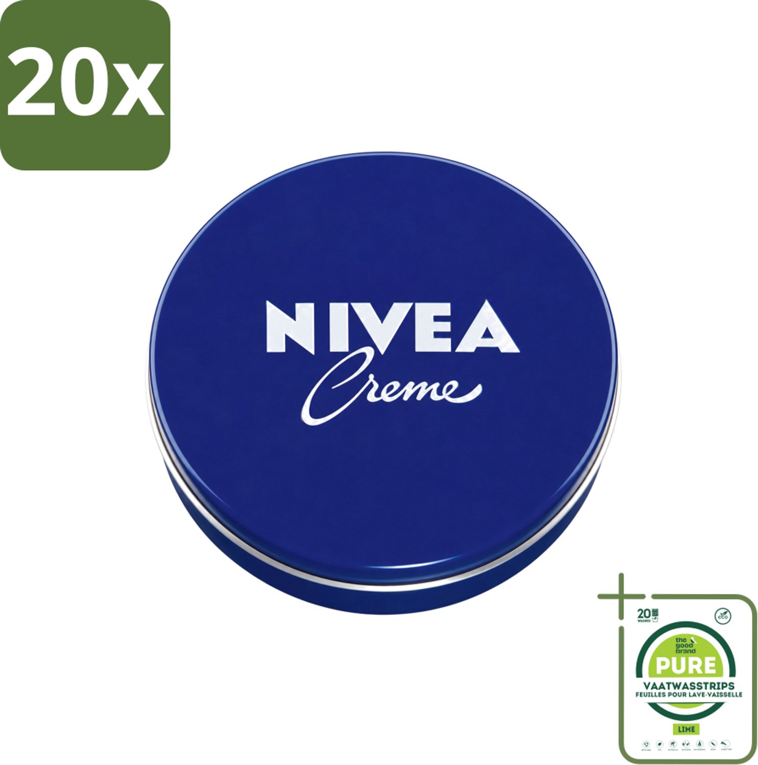 20 x Nivea – Crème – Voor Gezicht, Handen en Lichaam – 250 ml - Grootverpakking - Vaatwasstrips - Nivea Crème - Gezichtscreme - Handen Crème - Lichaamscreme - Hydratatie