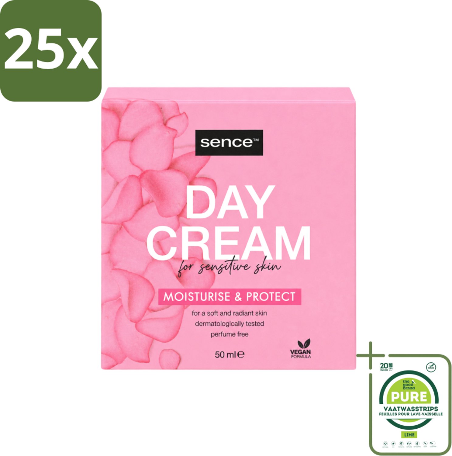 25 x Sence - Gevoelige Huid - Dagcrème - Verzachtend - 50 ml - Grootverpakking - Vaatwasstrips - Gevoelige Huid Crème - Dagcrème - Verzorging - Hydraterende Crème - Huidbescherming