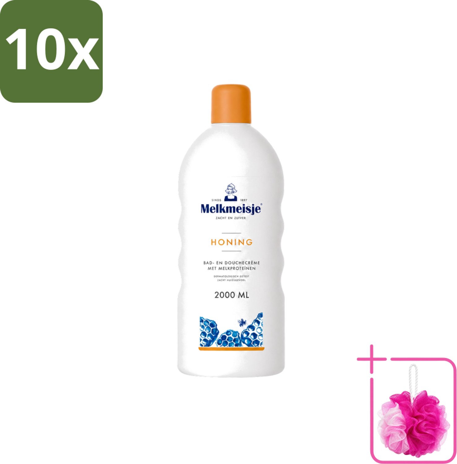 10 x Melkmeisje – Bad & Douche – Honing – 2000 ml - Bulkverpakking - Melkmeisje bad en douche - Douchemop - Bad en douche crème