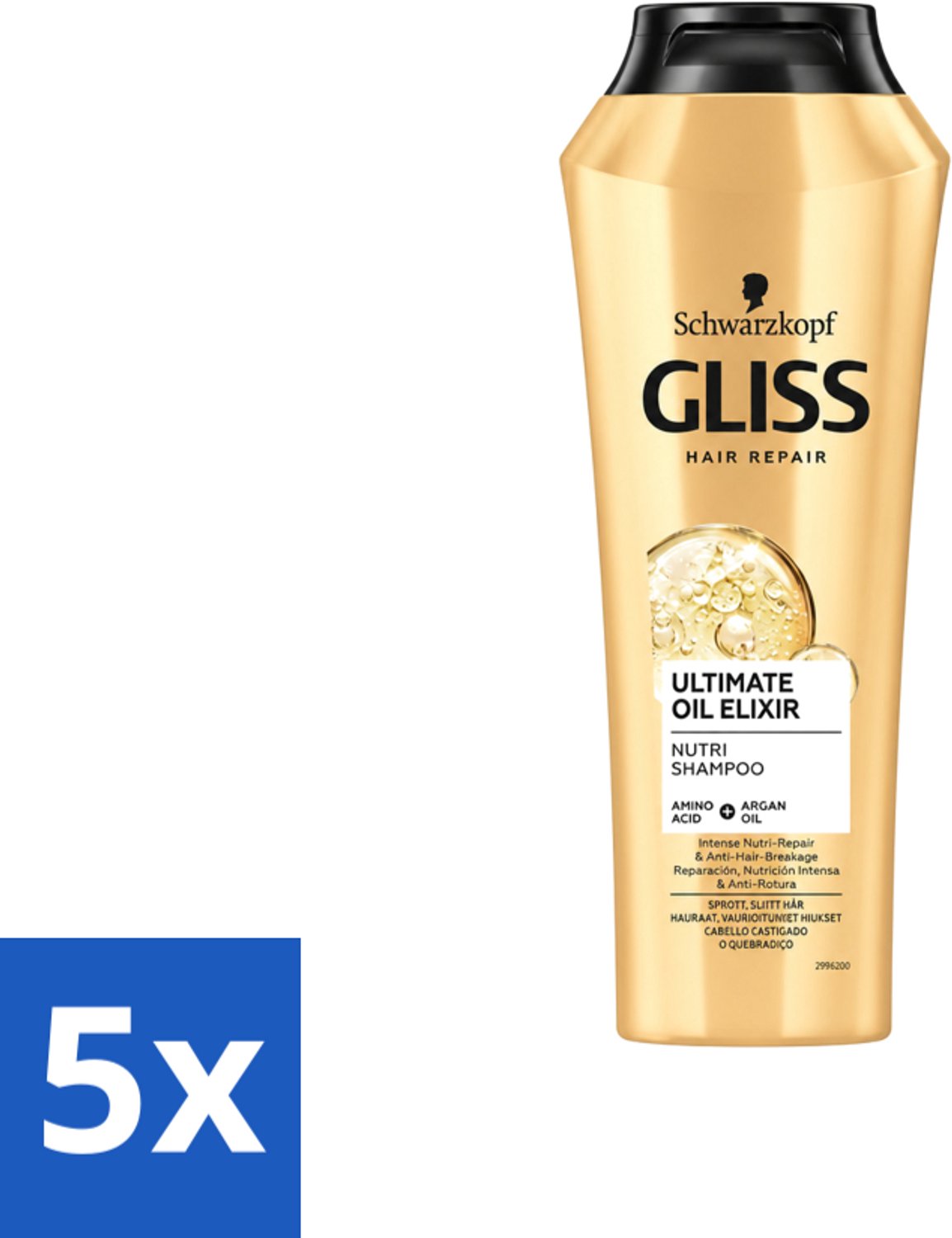 5 x Gliss Kur – Shampoo – Ultimate Oil Elixir – 250 ml - Voordeelverpakking - 5 stuks
