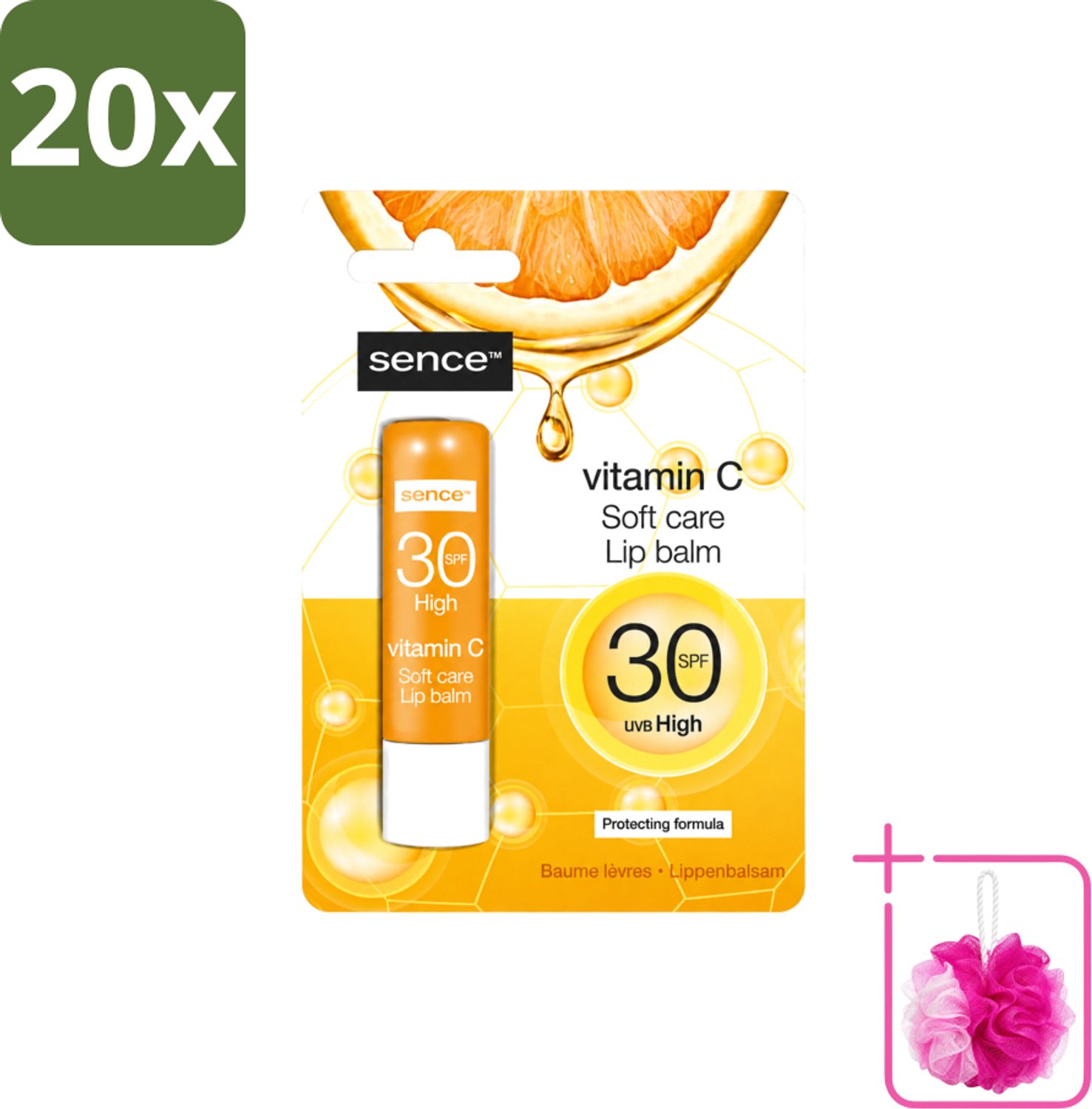 20 x Sence - Soft Care Vitamin C - Lippenbalsem - Hydraterend - 4,3 g - Bulkverpakking - Lippenbalsem - Douchemop - Vitamine c