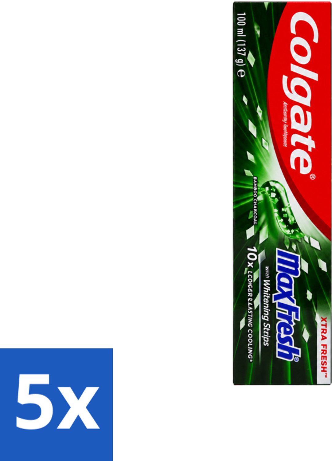 5 x Colgate – Tandpasta – MaxFresh Whitening Bamboo Charcoal – 100 ml - Voordeelverpakking - 5 stuks
