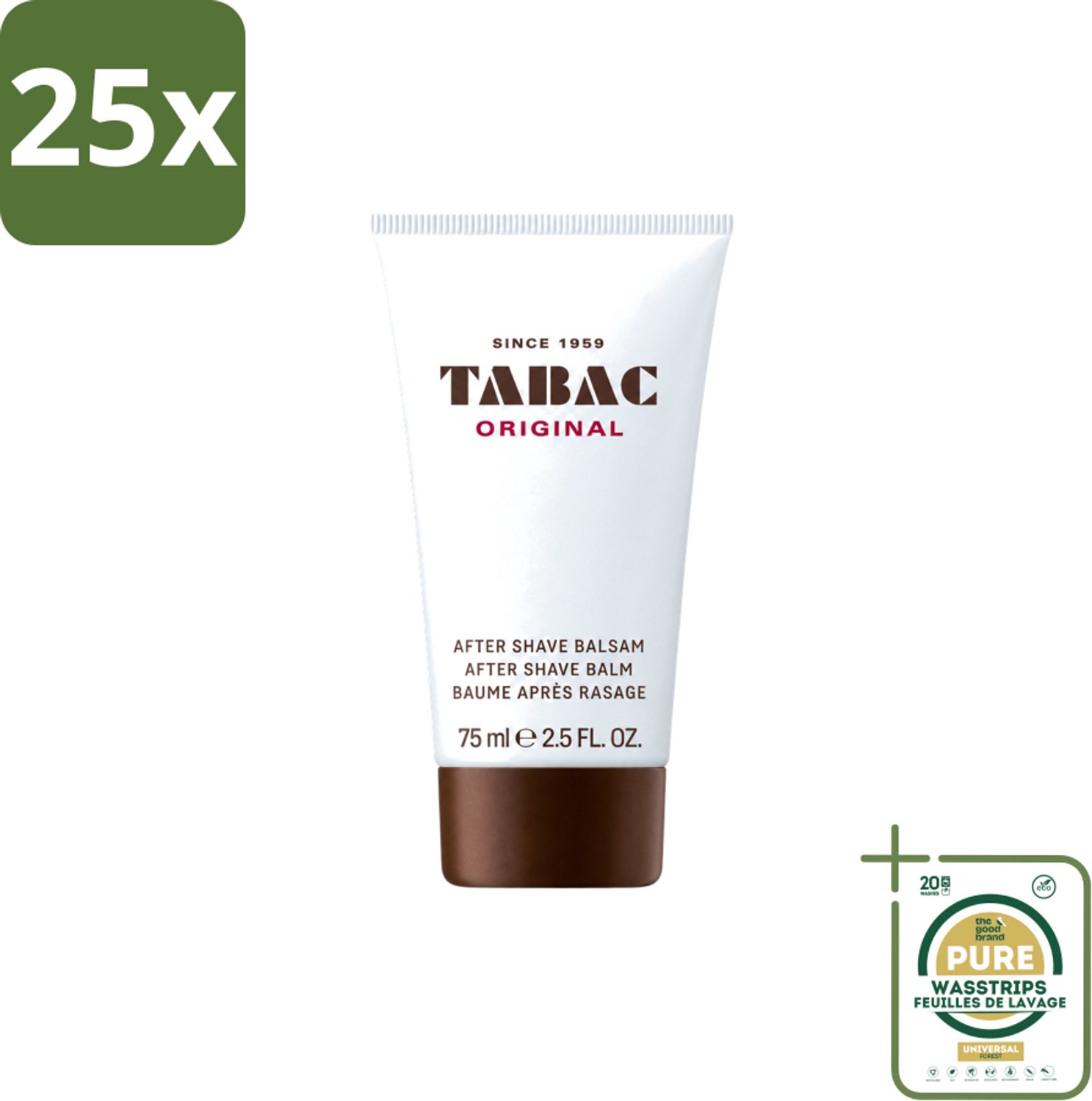 25 x Tabac Original Men - Aftershave Balsem - Verzachtend - 75 ml - Wasstrips - Aftershave Balsem - Huid Verzachten - Huid Kalmeren - Scheren Na - Droge Huid