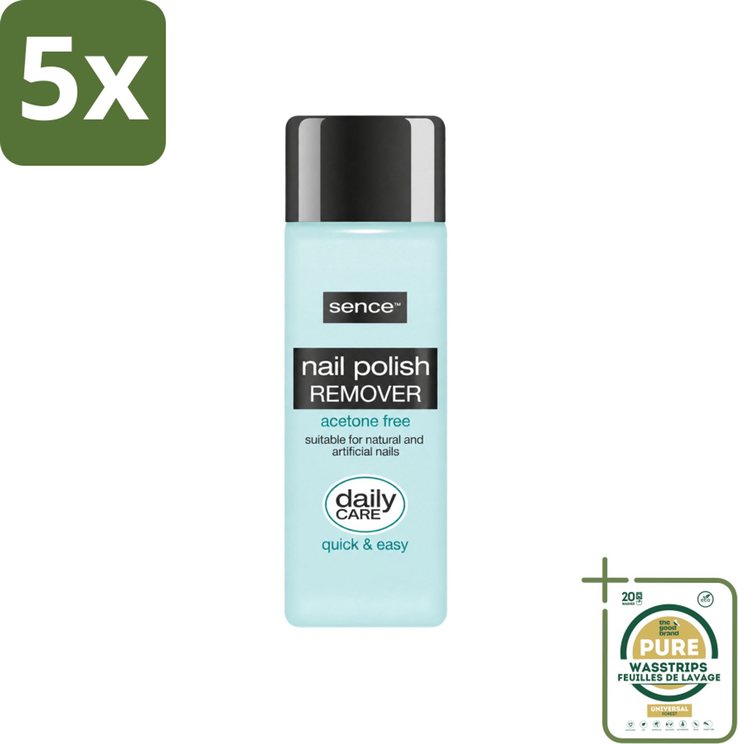 5 x Sence - Acetonvrij - Nagellakremover - Pompflacon - 175 ml - Wasstrips - Nagellakremover - Acetonvrije Nagellakremover - Pompflacon Nagellakremover - Milde Nagellakremover - Nagellak Verwijderen