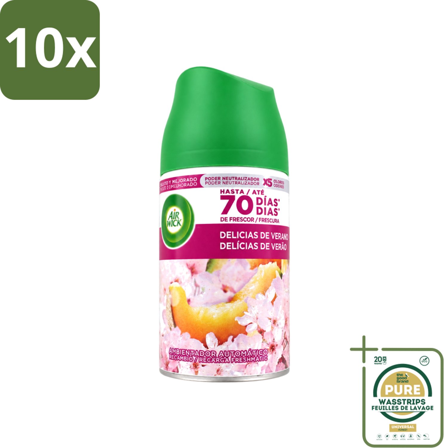 10 x Air Wick - Luchtverfrisser Navulling - Zalige Zomer - Automatische Spray - 250 ml - Wasstrips - Zalige Zomer - Geurverspreider - Automatische Geur - Geurverwijdering - Geurintensiteit