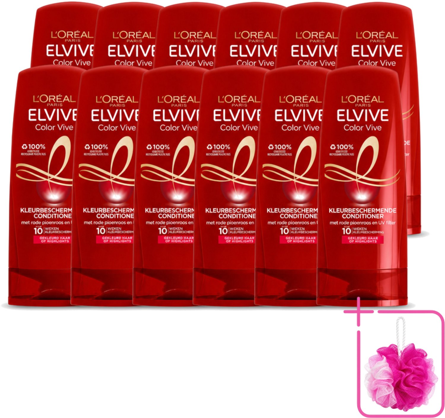 12 x L'Oréal Elvive Color Vive - Conditioner - 200 ml - Bulkverpakking - Kleur behouden - Douchemop - Gekleurd haar verzorgen