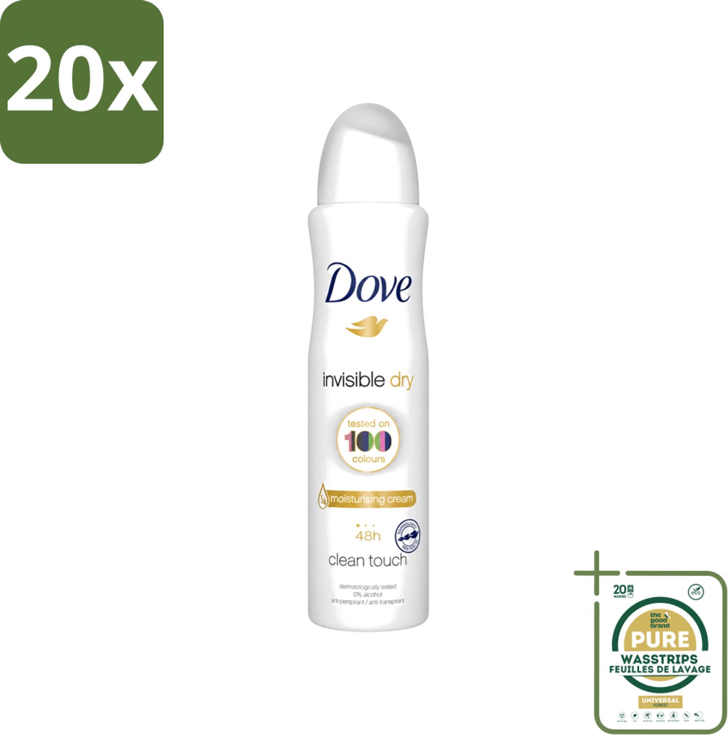 20 x Dove - Deodorant - Invisible Dry - Onzichtbare bescherming - 250 ml - Wasstrips - Onze Bescherming - Onzichtbaar - Zweet En Geur - Vlekken - Donkere Kleding
