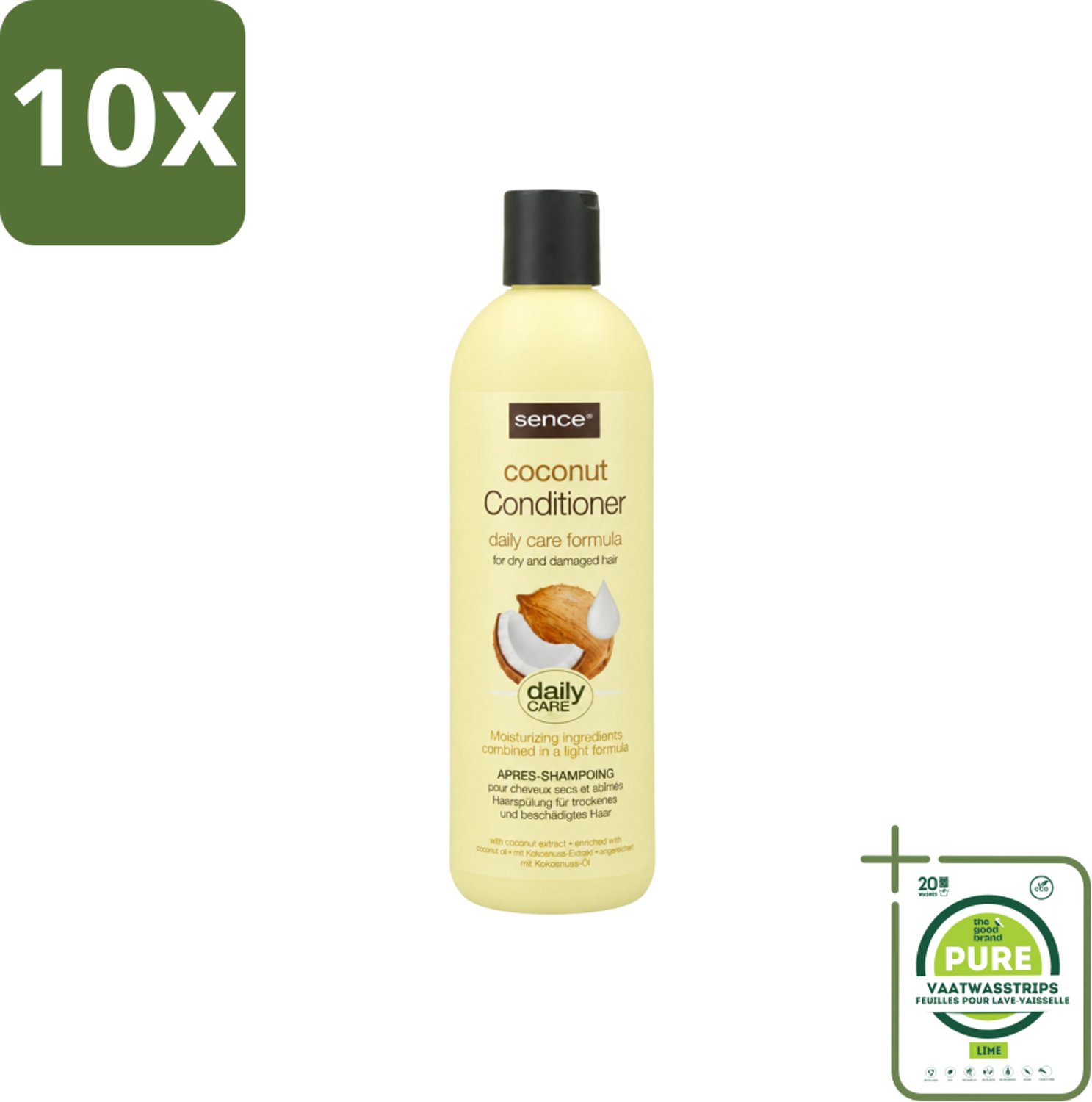 10 x Sence – Conditioner – Coconut – 400 ml - Grootverpakking - Vaatwasstrips - Conditioner Voor Droog Haar - Kokos Conditioner - Voedend Haar - Haar Herstel - Droog Haar Verzorging