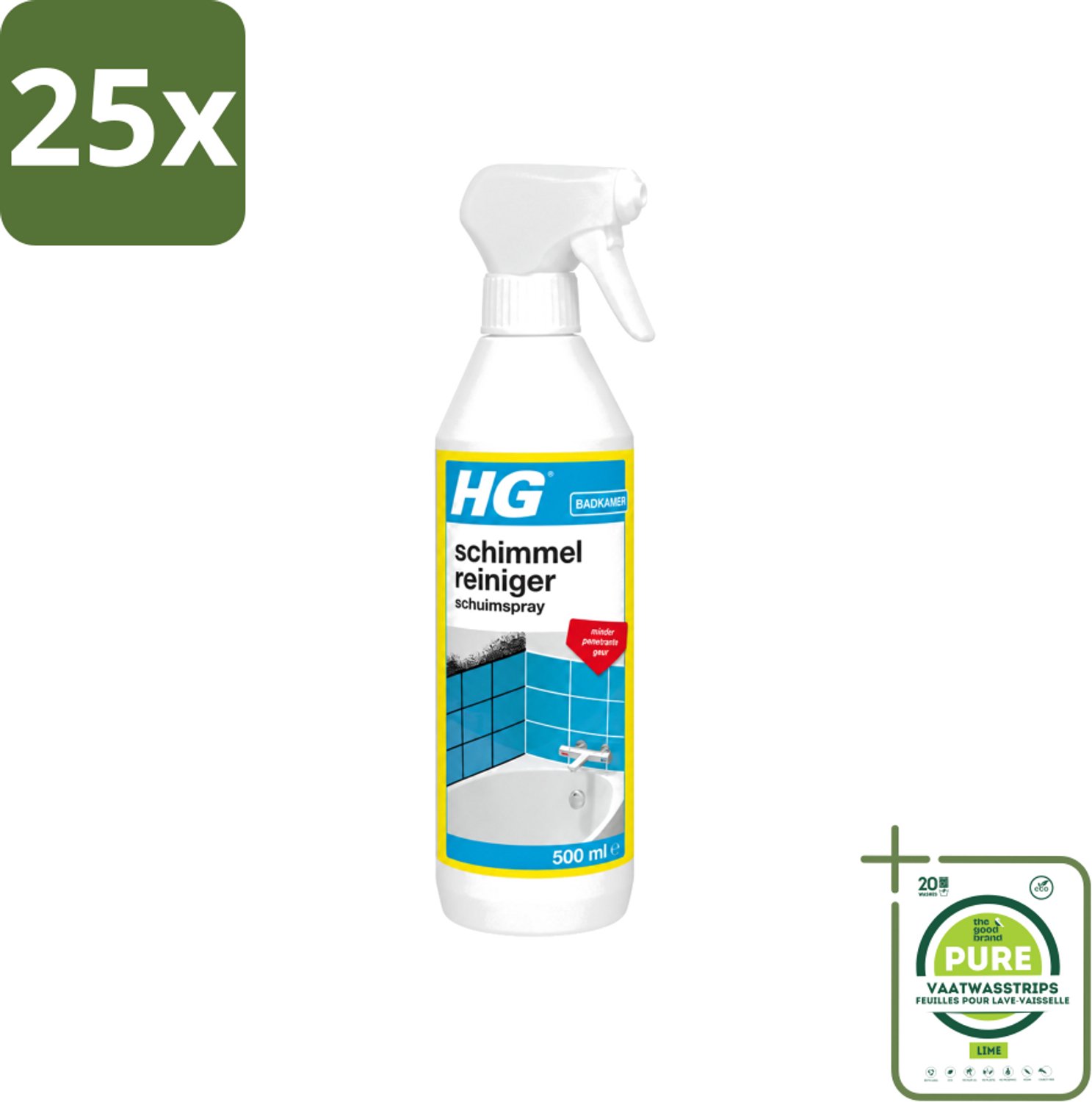 25 x HG - Sanitair - Schimmelreiniger - Schuimspray - 500 ml - Grootverpakking - Vaatwasstrips - Schimmelreiniger - Schimmelverwijdering - Schuimspray - Schimmel In Badkamer - Schimmel Op Tegels