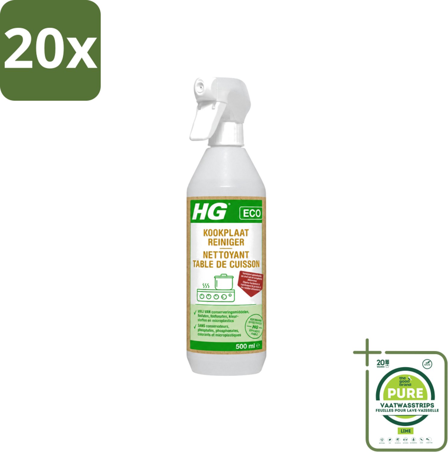 20 x HG ECO - Kookplaatreiniger - Verwijdert Gemakkelijk & Snel - Duurzaam & Ecologisch - 500 ml - Grootverpakking - Vaatwasstrips - Kookplaat Reinigen - Eco Kookplaatreiniger - Vet Verwijderen - Kalkaanslag Verwijderen - Kookvocht Verwijderen