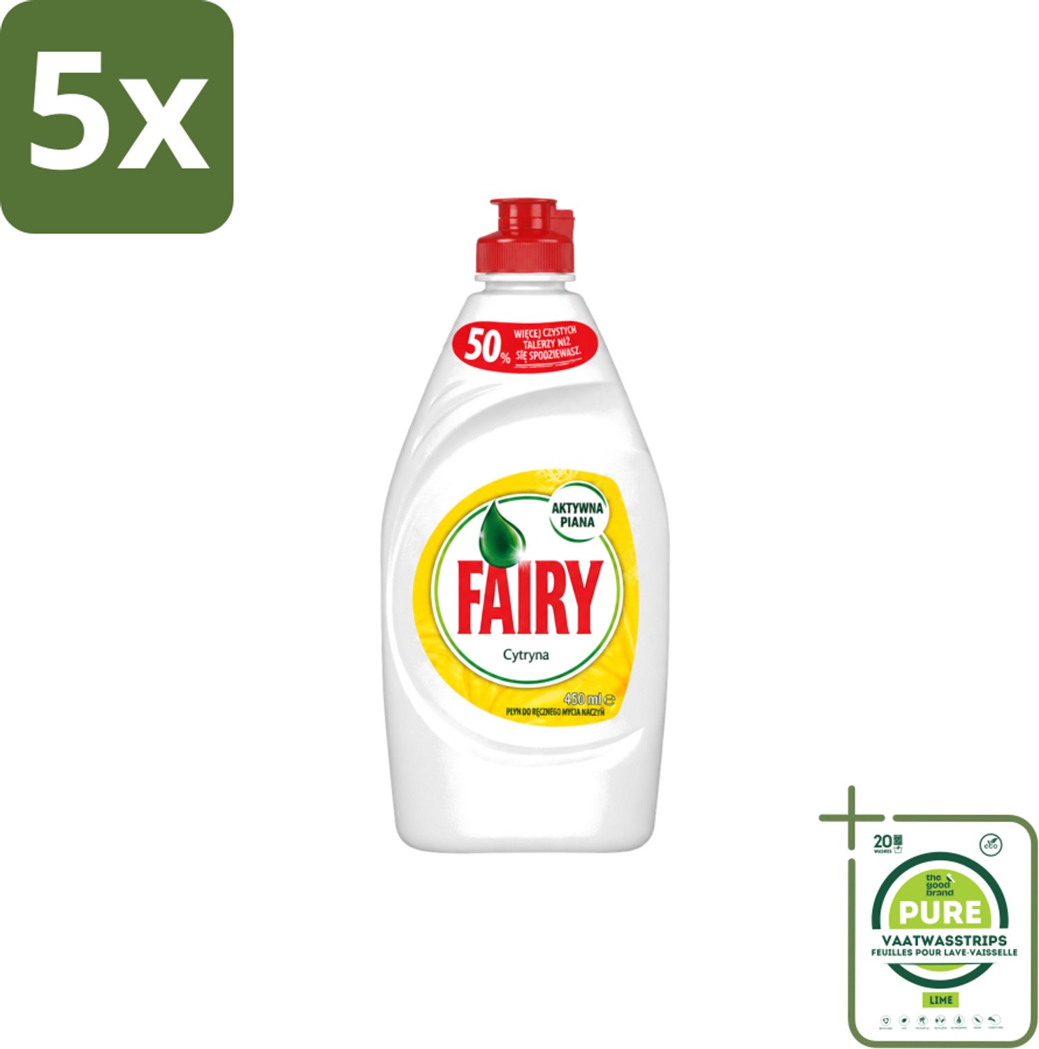 5 x Fairy – Afwasmiddel – Citroen – 450 ml - Grootverpakking - Vaatwasstrips - Afwasmiddel Citroen - Vaat Reinigen - Vet Verwijderen - Schone Vaat - Frisse Geur