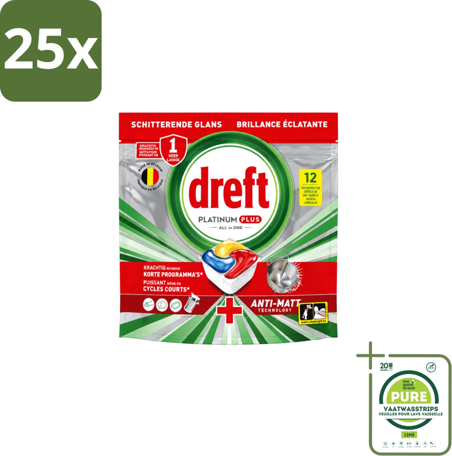 25 x Dreft – Vaatwastabletten – Platinum Plus All-in-One – Lemon – 12 Tabletten - Grootverpakking - Vaatwasstrips - Vaatwasmiddelen - Vaatwastabletten - Anti-dofheid - Vaatwasmiddelen Lemon - Vaatwasmiddelen Anti-matt