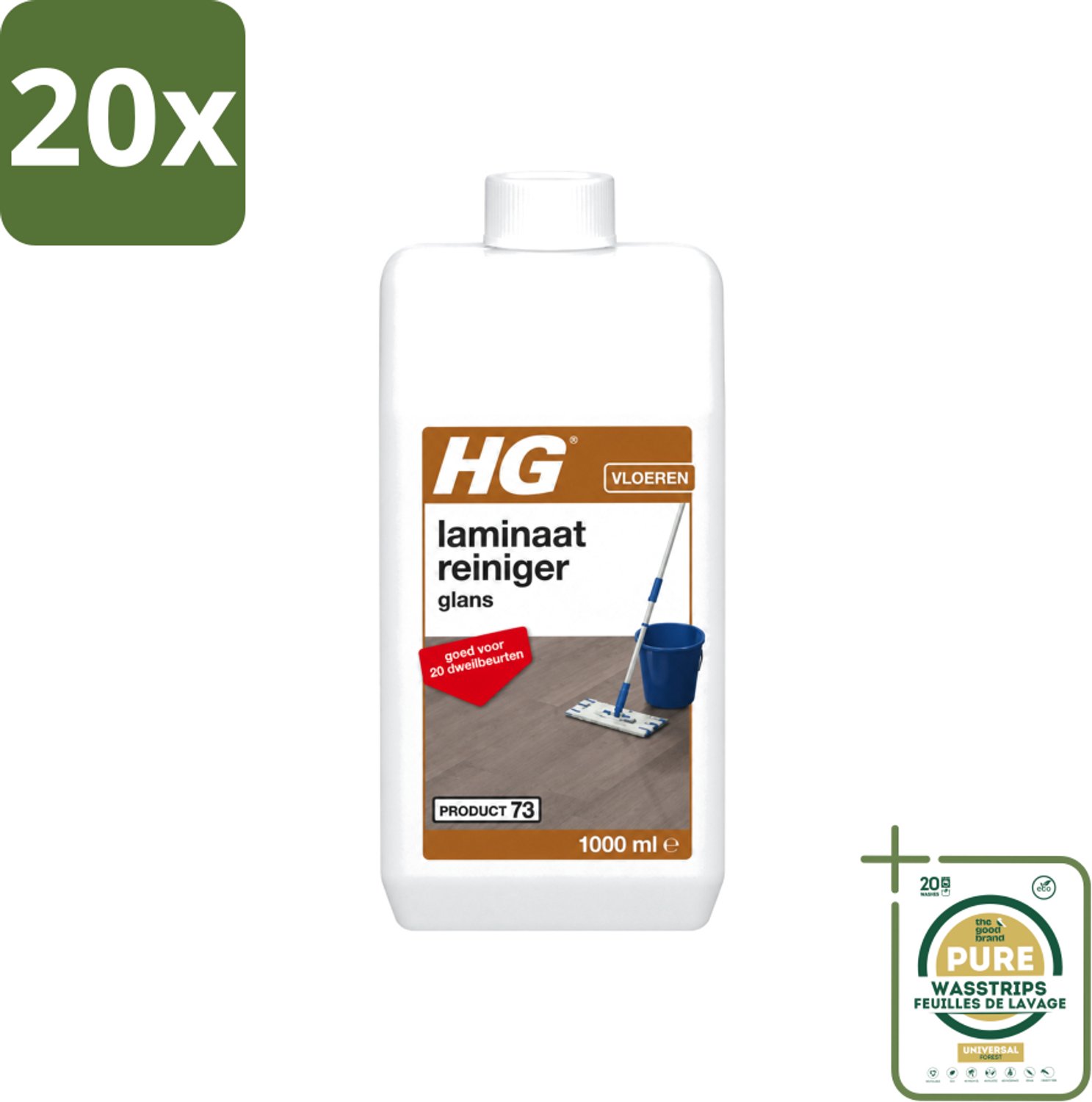 20 x HG - Laminaat, Vinyl & PVC Reiniger Glans - Concentraat - Frisse Geur - 20 Dweilbeurten - 1L - Wasstrips - Laminaat Reinigen - Glans Herstellen - Dweil Reiniger - Vloer Reinigen - Laminaat Schoonmaken