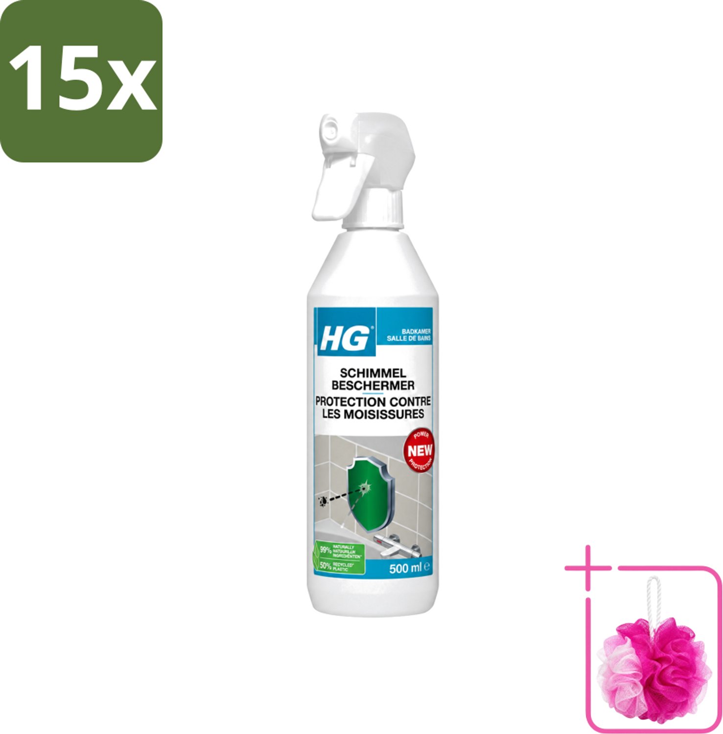 15 x HG - Badkamer - Schimmel Beschermer - Sterk Beschermend - 500 ml - Bulkverpakking - Schimmelbescherming - Douchemop - Vochtbescherming