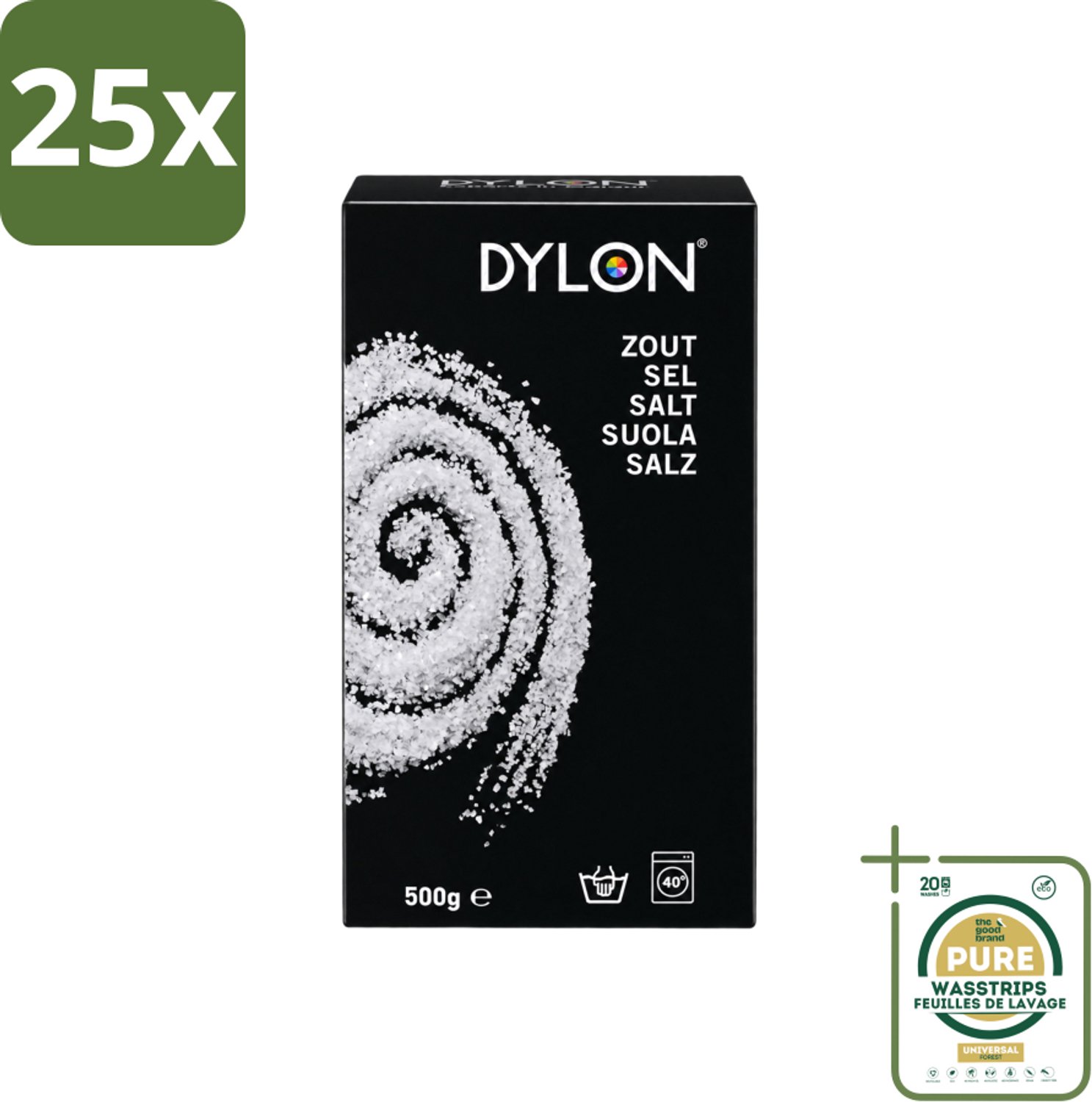 25 x Dylon - Zout - Voor Handwas Textielverf - Optimale Kleurresultaten - 500g - Wasstrips - Textielverf - Handwas - Zout - Kleurverf - Kleurresultaat