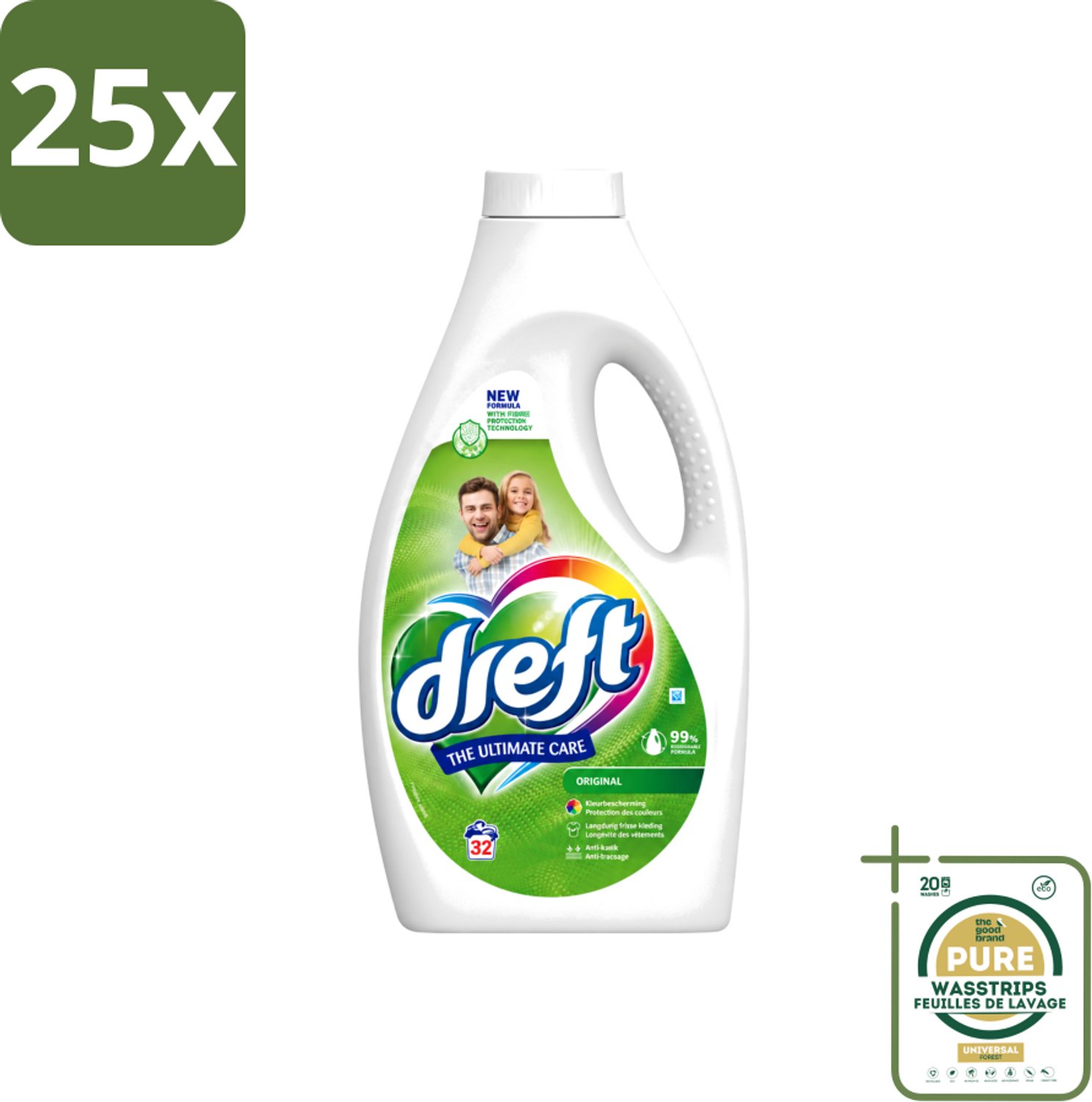 25 x Dreft - Ultimate Care - Vloeibaar Wasmiddel - Gekleurde Was - Original - 32 Wasbeurten - Wasstrips - Kleurbeveiliging - Vloeibaar Wasmiddel - Gekleurde Was - Frisse Geur - Wasmiddel Origineel
