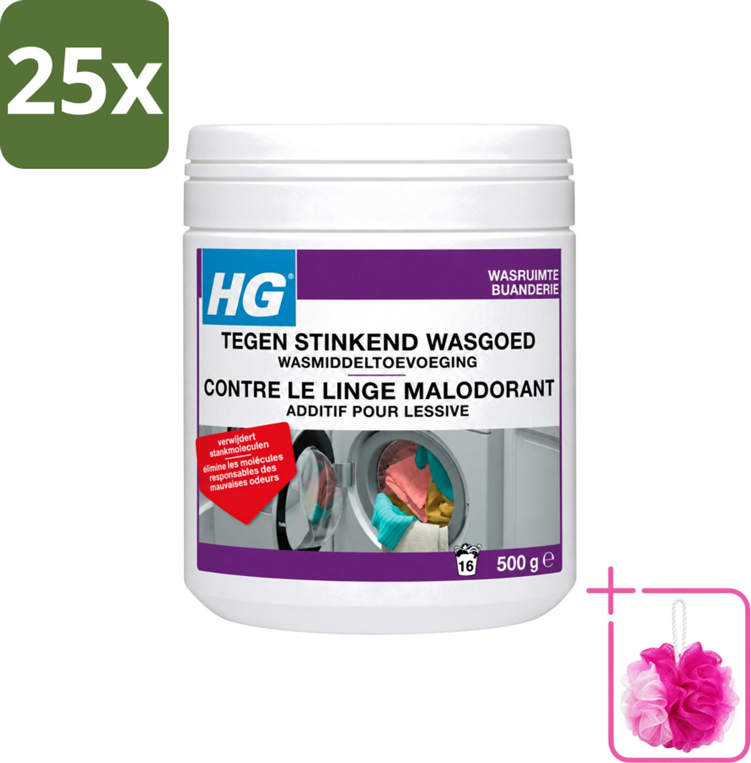 25 x HG - Wasruimte - Tegen Stinkend Wasgoed - Wasmiddeltoevoeging - 500 g - Bulkverpakking - Wasmiddel tegen stank - Douchemop - Stinkend wasgoed