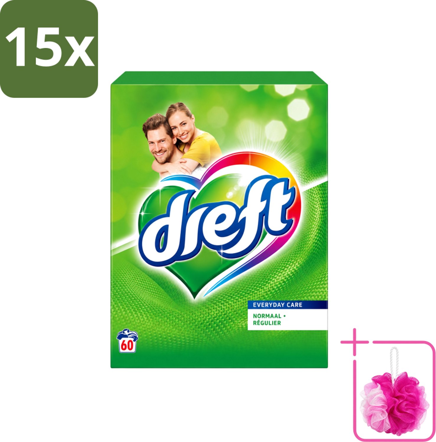 15 x Dreft - Everyday Care - Waspoeder - Gekleurde Was - Original - 60 Wasbeurten - Bulkverpakking - Waspoeder - Douchemop - Gekleurde was