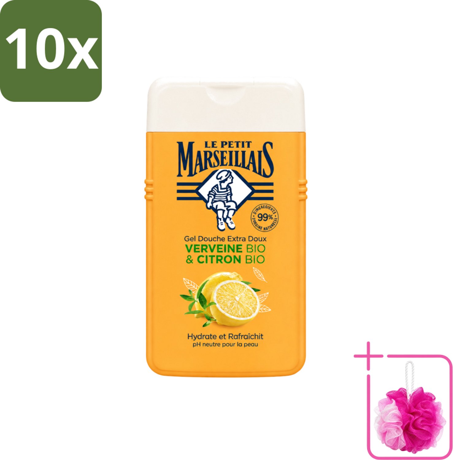 10 x Le Petit Marseillais - Douchegel - Citroen & Verbena - Hydraterend - 250ml - Bulkverpakking - Douchegel citroen verbena - Douchemop - Hydraterende douchegel