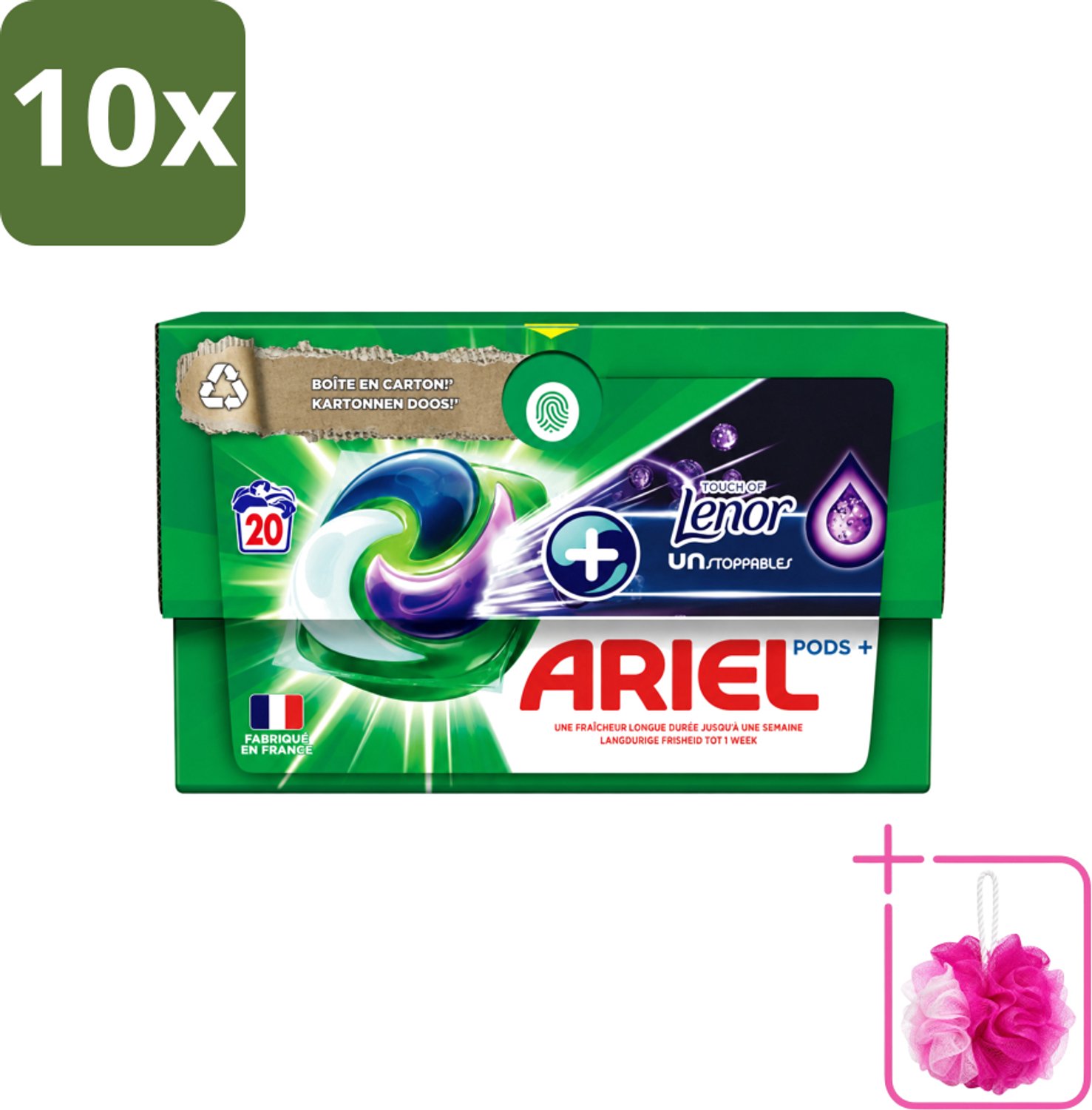 10 x Ariel Original - Touch of Lenor Unstoppables - Wasmiddelcapsules - Pods+ - Witte en Gekleurde Was - 20 Wasbeurten - Bulkverpakking - Wasmiddelcapsules - Douchemop - Reiniging