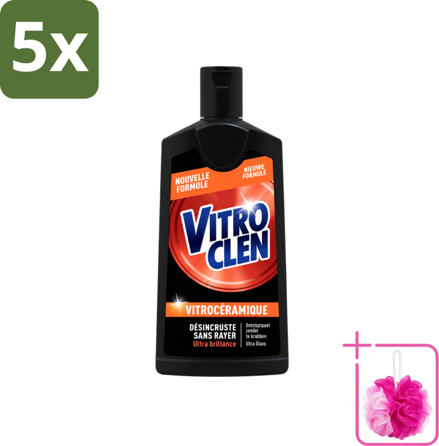 5 x Vitroclen - Kookplaatreiniger - Keramisch & Inductie - Ultra Glans - 310 ml - Bulkverpakking - Kookplaat reinigen - Douchemop - Keramische kookplaat reinigen