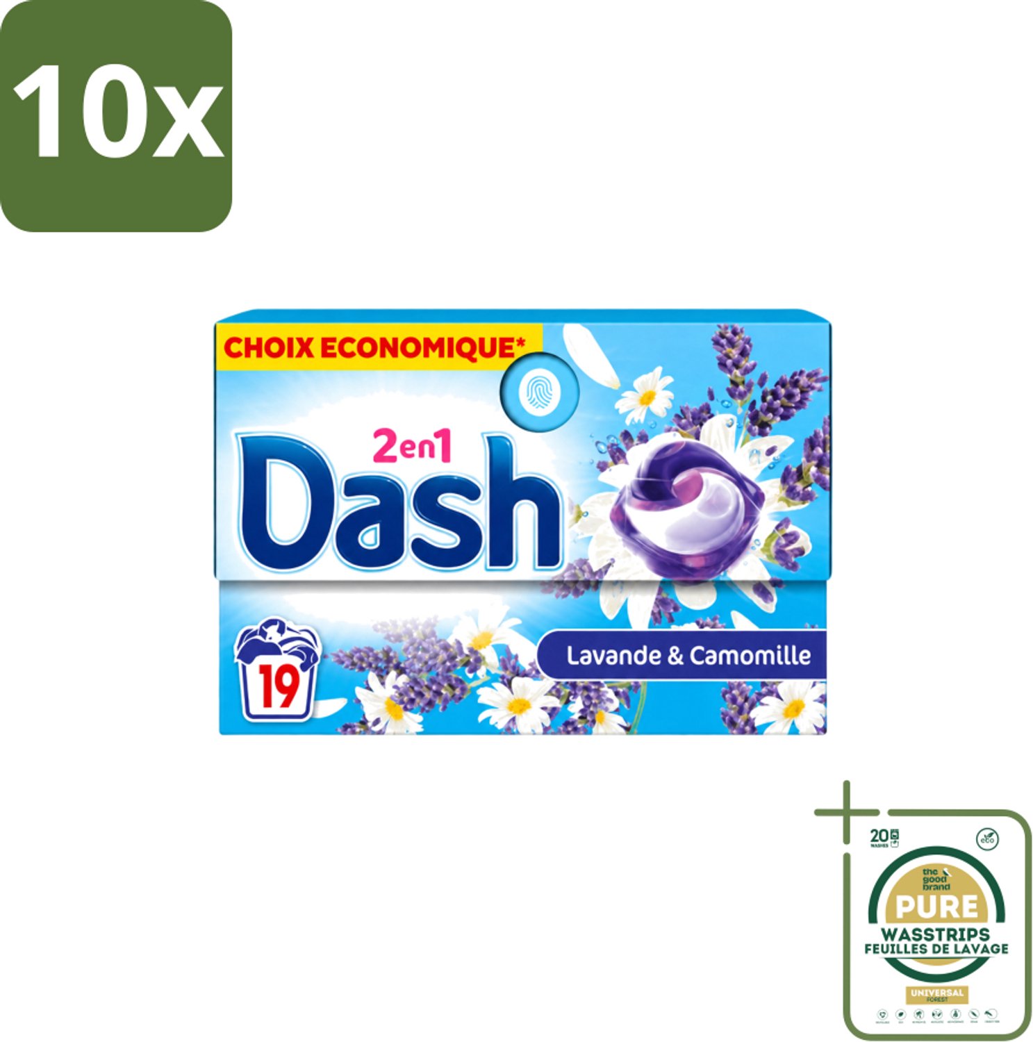 10 x Dash – Wasmiddel Pods 2-in-1 – Lavendel & Kamille – 19 Capsules - Wasstrips - Wasmiddel - Waspod - Reiniging - Frisheid - Lavendel
