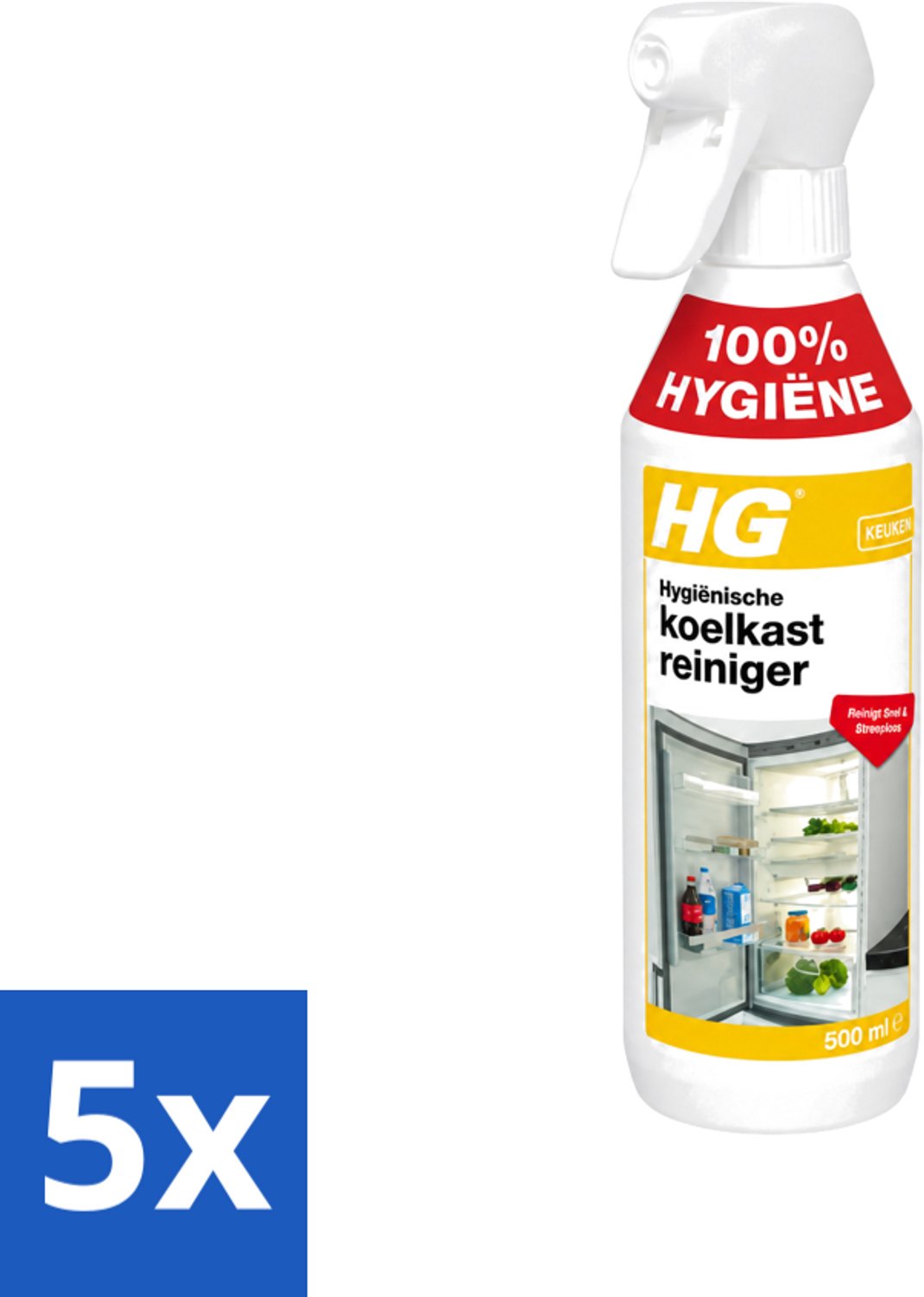 5 x HG - Hygiënische Koelkastreiniger - Reinigt Snel & Streeploos - 500 ml - Voordeelverpakking - 5 stuks