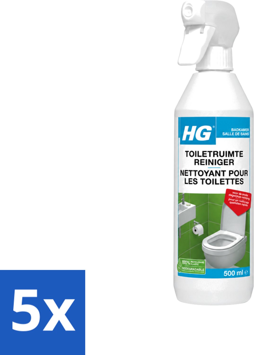 5 x HG - Badkamer - Toiletruimte Reiniger - Snelle Dagelijkse Reiniging - 500 ml - Voordeelverpakking - 5 stuks
