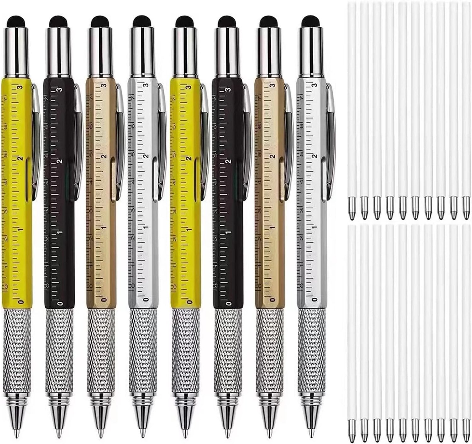 6-in-1 multitool-pennenset met 8 pennen met 20 vullingen, multifunctioneel, met mini-schroevendraaier en maatschaal, waterpas voor kantoor, feestcadeau