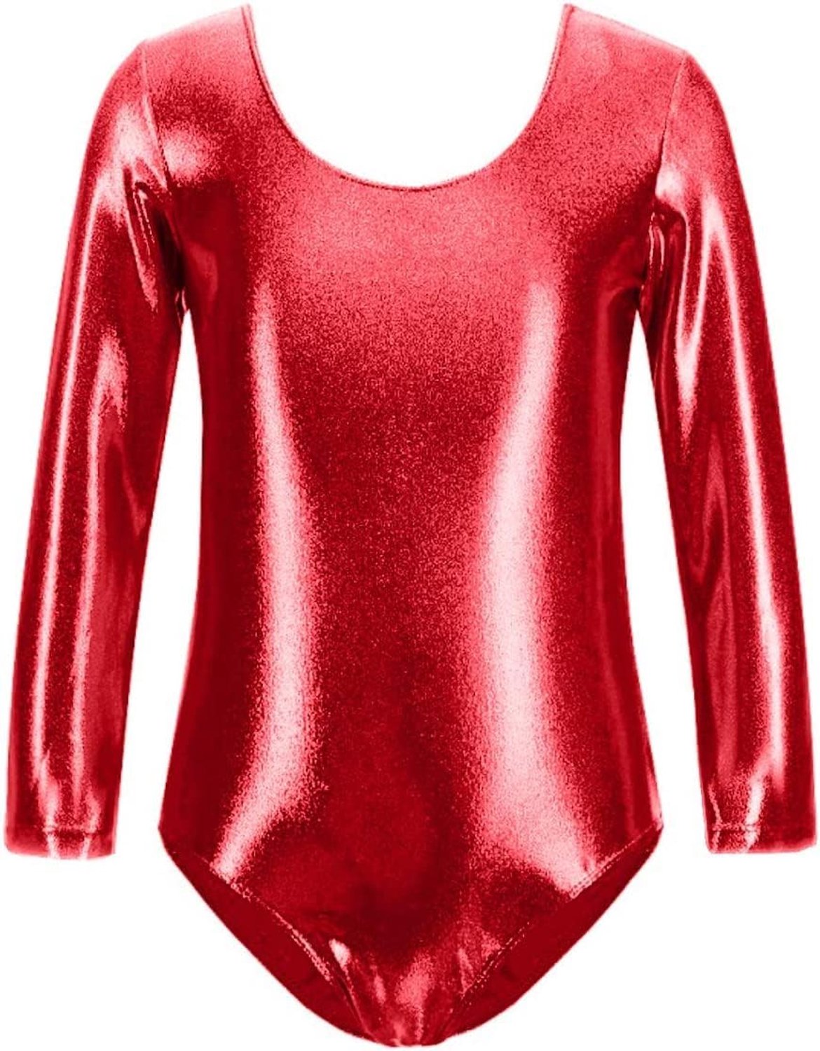 Gymnastiekpak voor dans, ballet, gymnastiek, klassiek, glanzend, elastisch, voor meisjes, lange mouwen, ronde hals, ballerina