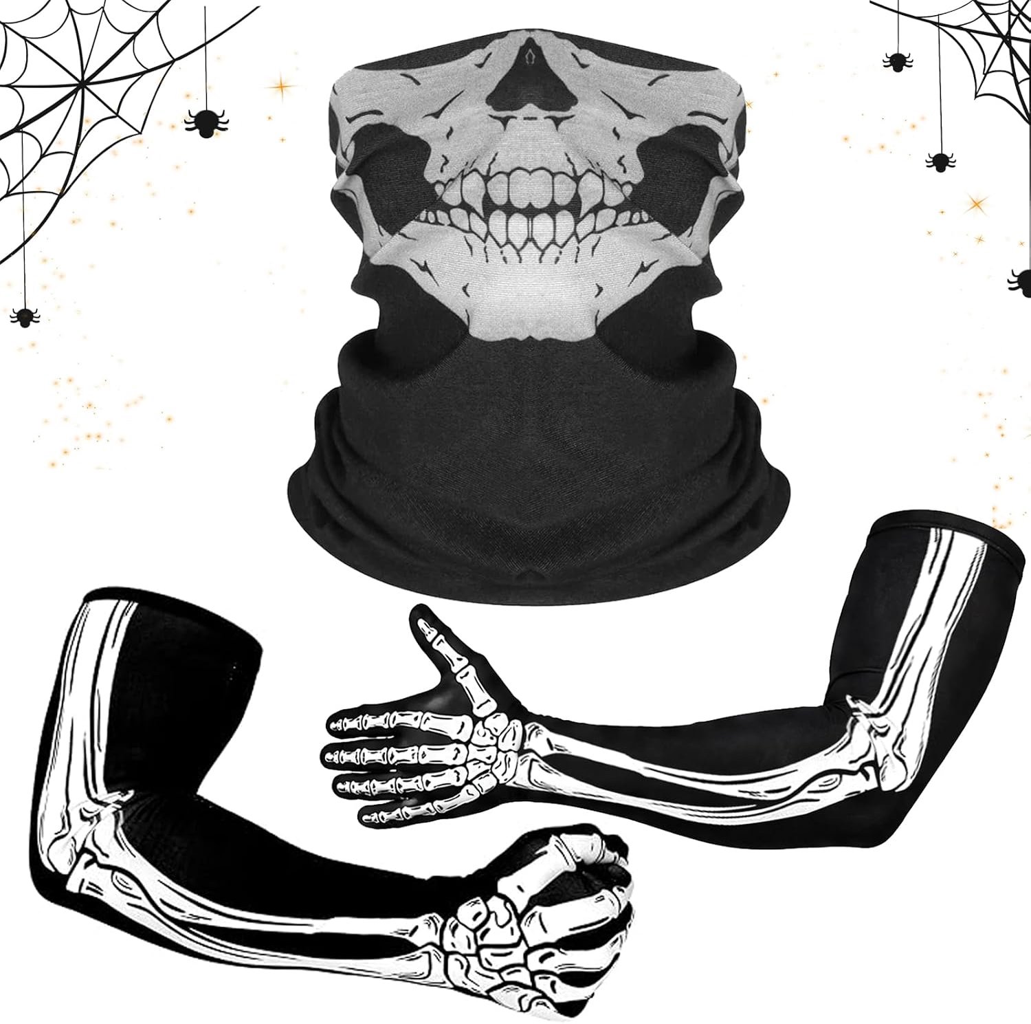 Skeletmasker en handschoenenset, Halloween skelet armlange handschoenen, skelet gezichtsmasker, schedel klauwen geest botten voor Halloween party kostuum rekwisieten skeletaccessoires