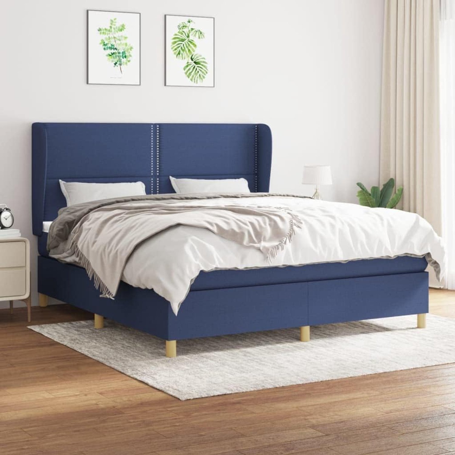 Boxspring met matras stof blauw 180x200 cm verstelbaar hoofdbord pocketvering matras medium hard topmatras huidvriendelijk duurzaam voor rug- en buikslapers in slaapkamer