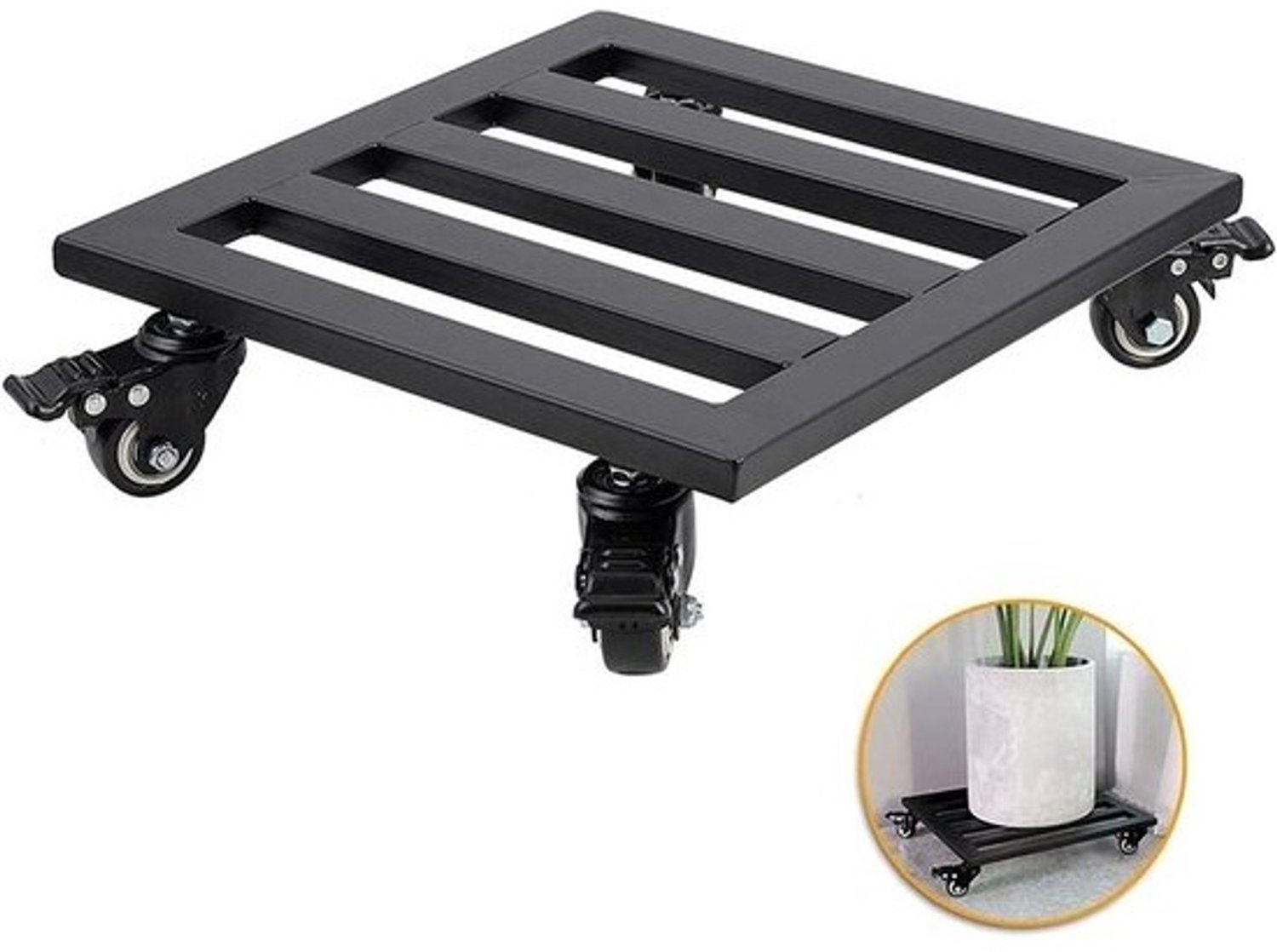 Plantenroller - Caddy voor Bloempotten - Planten Verplaatsen - 360° Draaibare Wielen - 25 Cm - Zwart