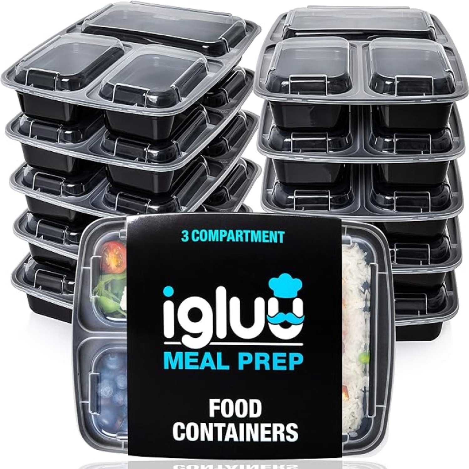 Nazik Living Meal Prep Bakjes Set van 20 - 3 Compartimenten - 946ml - BPA-vrij - Magnetron, Vriezer & Vaatwasserbestendig