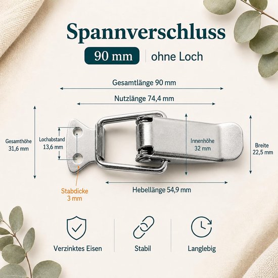 4 Kistenspanners, 72 mm, metaal, zonder slotgat — afbeelding 2