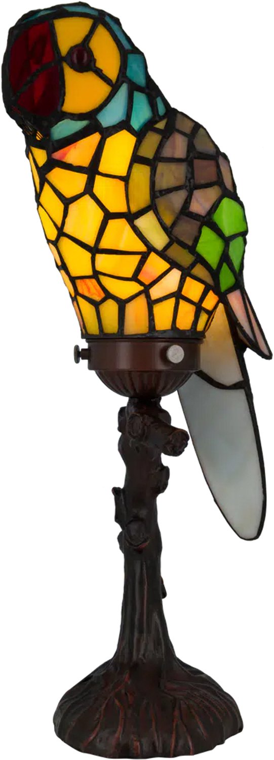 Tiffany tafellamp Papegaai - Geel-blauw-groen - H 36,5 cm - Glas in lood - Warm licht - Decoratieve figuurlamp | RORUVERA