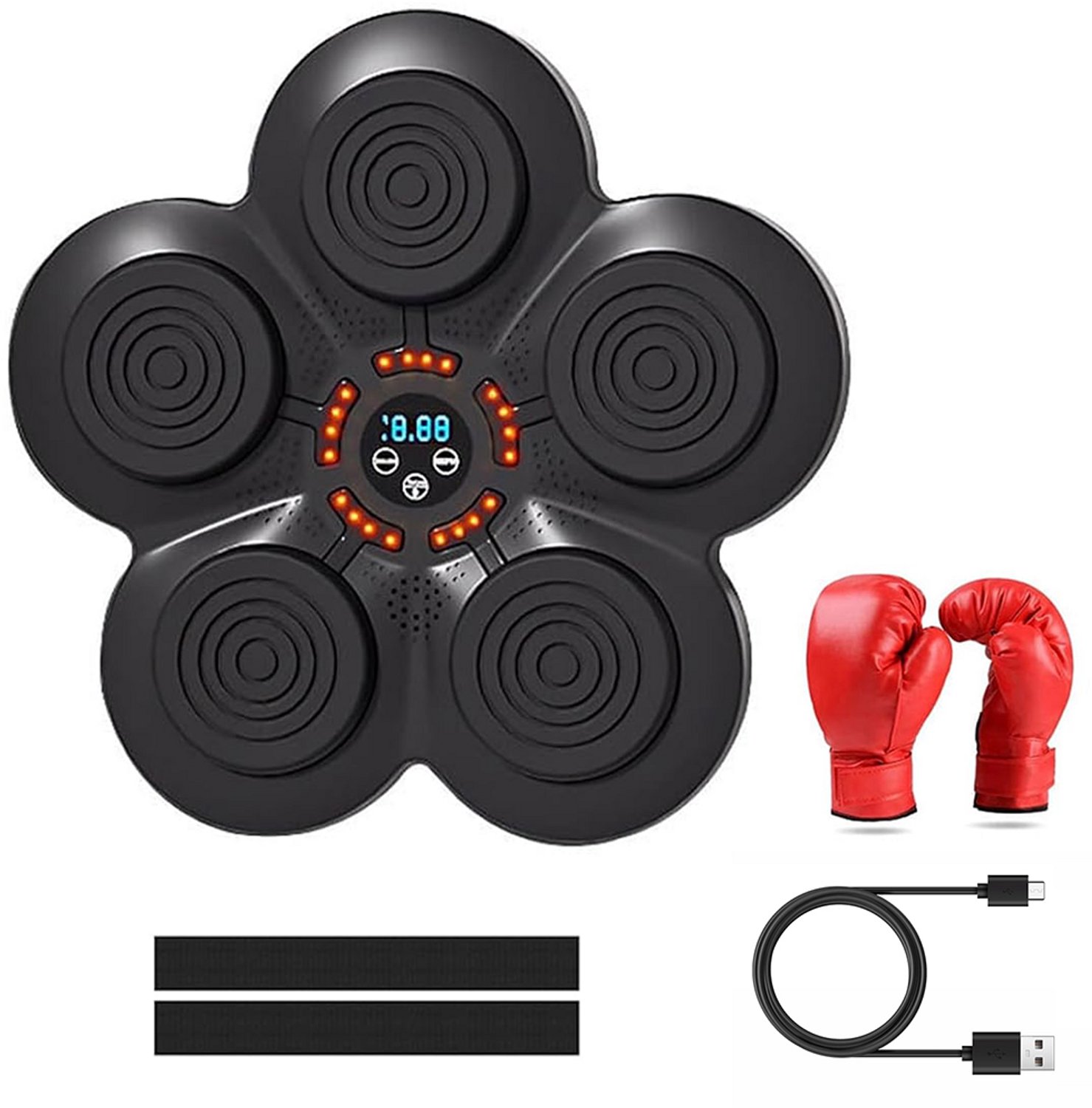 Boksmachine - Muziekboksmachine - Slimme boksmachine - Bokstrainer - Boksmachine voor aan de muur - Bluetooth met muziek - Inclusief bokshandschoenen - Bokstraining voor kinderen - Geschikt voor volwassenen en kinderen - Zwart