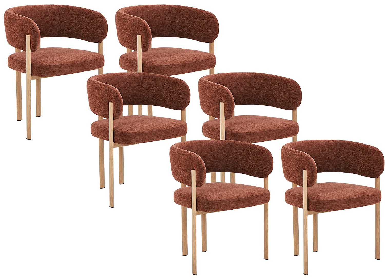 Vente-unique Set van 6 stoelen in getextureerde stof en metaal met houtlook - Bruin en licht natuurlijk - CIBARO