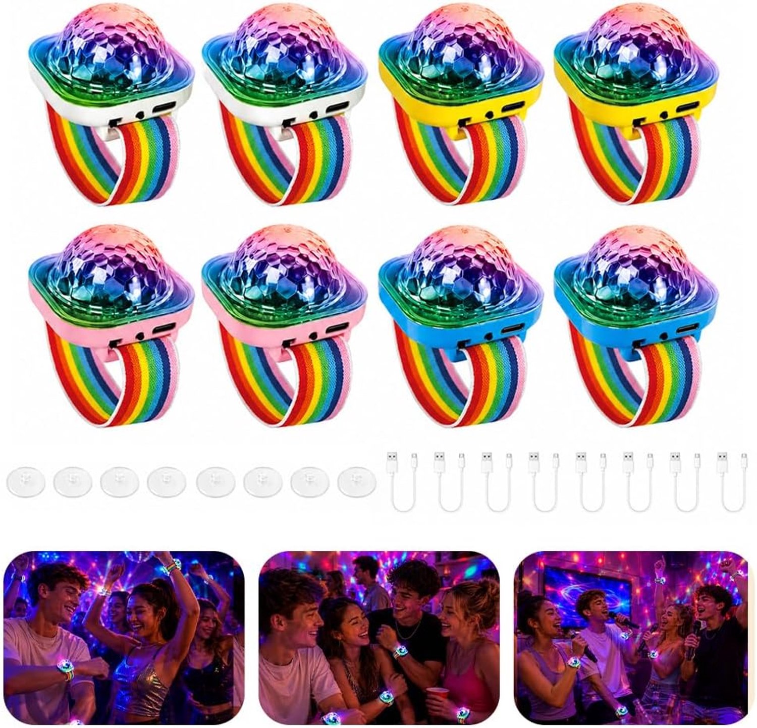 8 Stuks Discobal armbanden Partylicht, muziekgestuurd